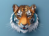 3D layered paper cut style illustration art of a tiger , facing forward