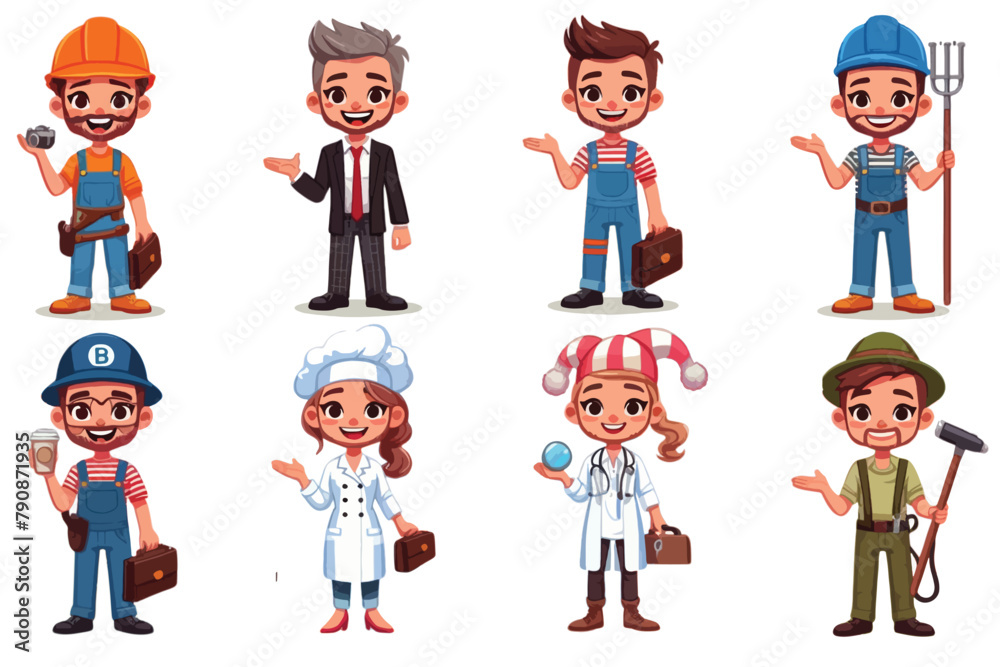 illustration of cartoon characters standing side by side, each depicting a different profession or character illustration of cartoon characters standing side by side, each depicting a different profession or character