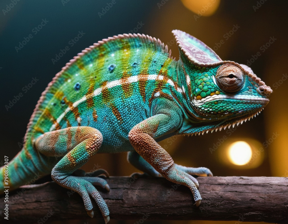 Fototapeta premium symbol of innovation. Chameleon in maker art style