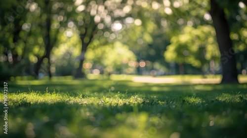 Blurred background of green park with trees © Daniil