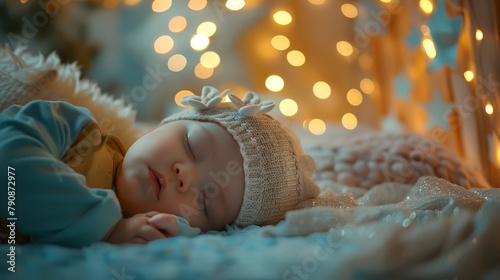 Slumber sanctuary: cherubic baby peacefully dozes,  surrounded by whimsical dream decor photo