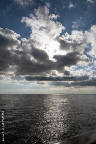 Obraz na płótnie Storm Clouds Over warm mediterranean Sea Water. Stylized wide angle seascape. Dramatic sky in zante, Greece w salonie