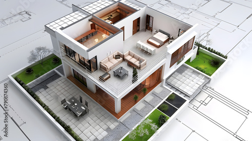 3d small house model on architecture floor plans, new home concept photo