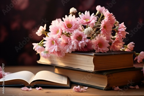 books and flowers,ai generated