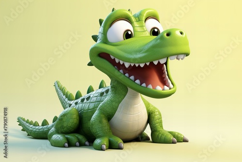 cartoon 3d crocodile on the green background ai generated