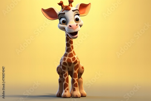 cartoon 3d giraffe on the yellow background,ai generated