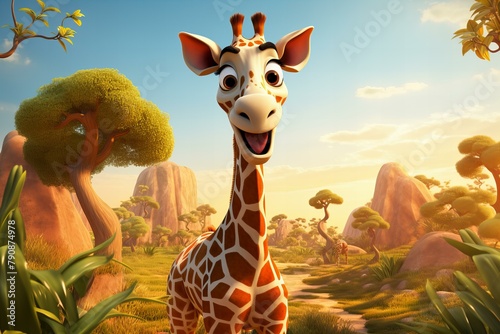 cartoon 3d giraffe in the wild,ai generated