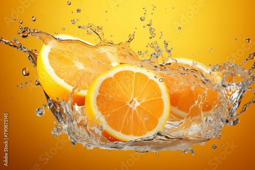 orange in water splash on the orange background ai generated