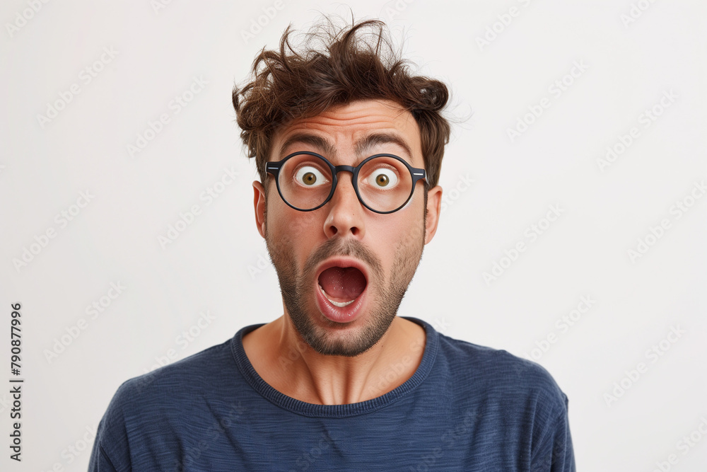surprised man with glasses on white background, emotional man, guy with glasses, surprise surprised man with glasses on white background, emotional man, guy with glasses, surprise