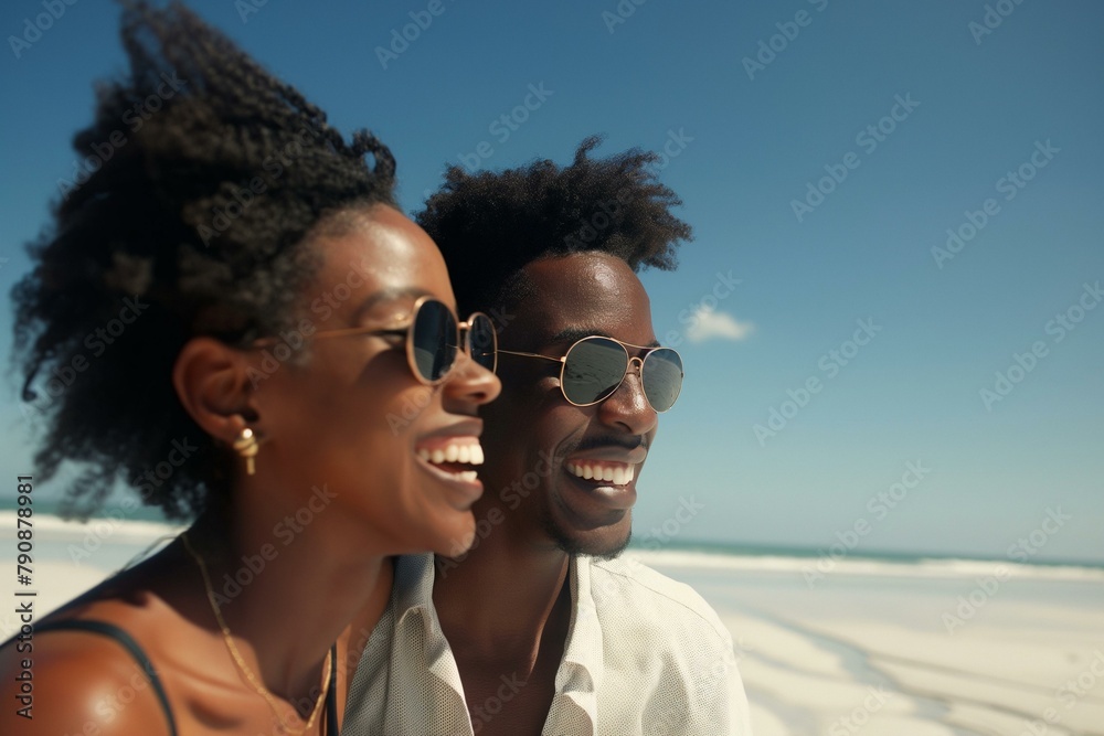 Joyous Couple in Sunglasses Enjoying a Sunny Beach Day Together Joyous Couple in Sunglasses Enjoying a Sunny Beach Day Together