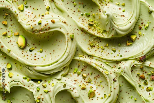 Pistachio ice cream texture close up.