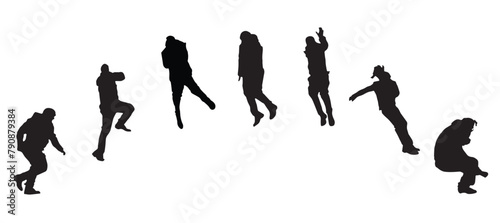 Sequential vector icons of athlete doing jump isolated on white background