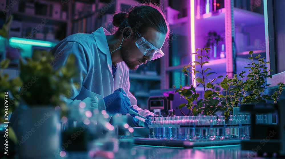 Obraz premium Dedicated Scientist Conducting Research in a Modern Laboratory