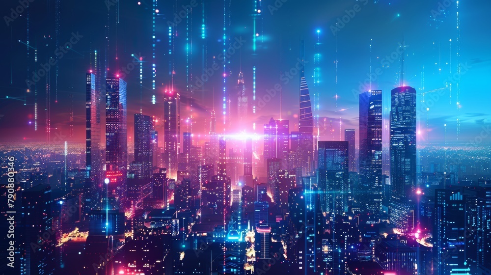 cityscape with space and neon light effect. Modern hi-tech, science, futuristic technology concept. Abstract digital high tech city design for banner background cityscape with space and neon light effect. Modern hi-tech, science, futuristic technology concept. Abstract digital high tech city design for banner background