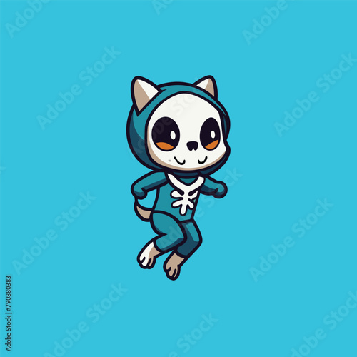 a cartoon cat running in a suit with a blue background photo