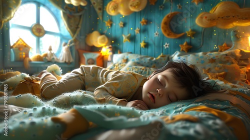 Babys sanctuary: tiny tot sleeps soundly,  surrounded by whimsical dream decor photo