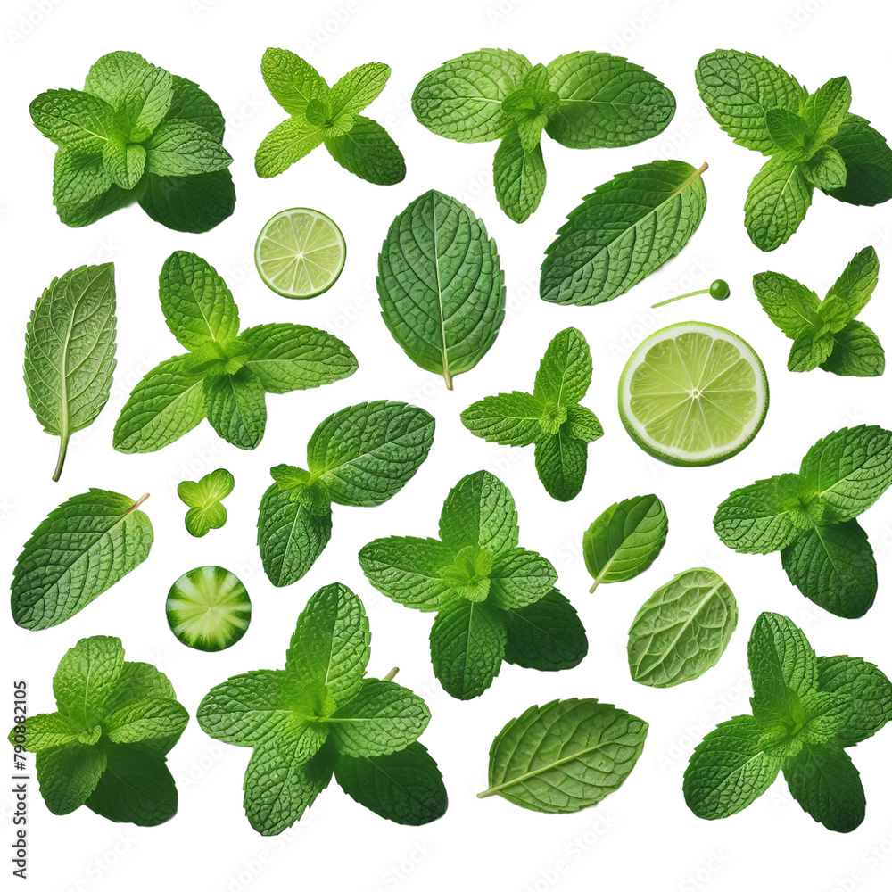 Collection of fresh mint leaves cut out Collection of fresh mint leaves cut out