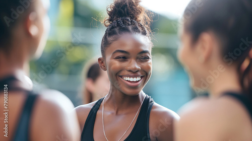 A group fitness instructor motivating clients to push through their workout challenges. Beauty, health, reliability, team