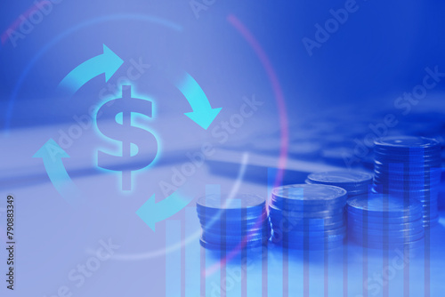 Cash flow icon on business background; Financial management concept
