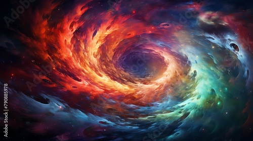 Artistic interpretation of a spiral galaxyswirling colors depicting the dynamic motion and beauty of celestial formations. photo