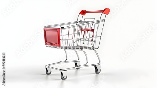 Shiny Metallic 3D Shopping Cart Icon Representing E-commerce and Consumerism
