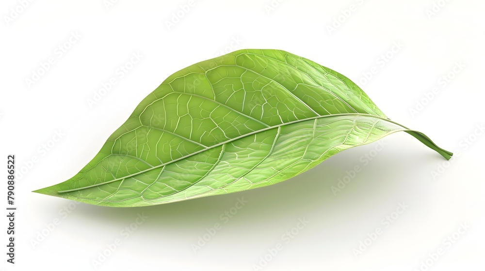 Obraz premium Green Leaf Icon Representing Sustainability and Nature in Detailed,Lifelike 3D Rendering on White Background