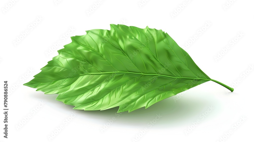 Detailed and Lifelike 3D Green Leaf Icon Representing Sustainability and Nature on White Background Detailed and Lifelike 3D Green Leaf Icon Representing Sustainability and Nature on White Background