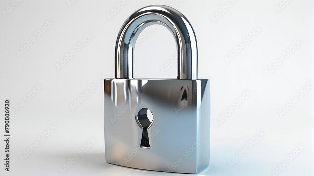 Metallic 3D Padlock Icon Symbolizing Digital Security and Privacy on White Background Metallic 3D Padlock Icon Symbolizing Digital Security and Privacy on White Background
