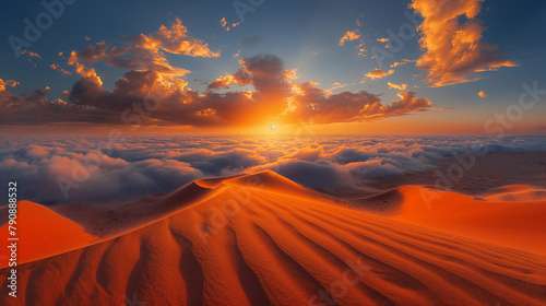 6. Sunset Over Sandstorm: The sun setting on the horizon, casting a golden hue over a desert landscape engulfed in a swirling sandstorm, creating a mesmerizing and atmospheric scen © Наталья Евтехова