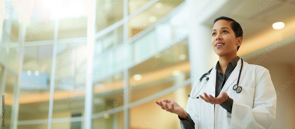 Fototapeta premium Portrait confident female doctor in hospital room