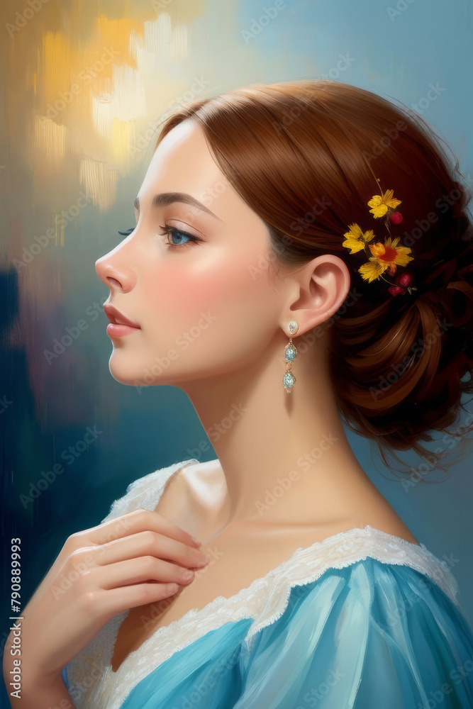 Naklejka premium Artistic oil painting of a beautiful woman