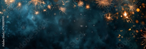 Silvester Festival Party New Year Fireworks background banner panorama - firework and sparklers on rustic dark blue night sky texture 