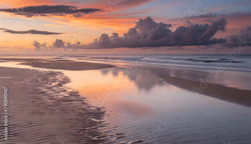 Serene Beach Sunset with Reflective Tide