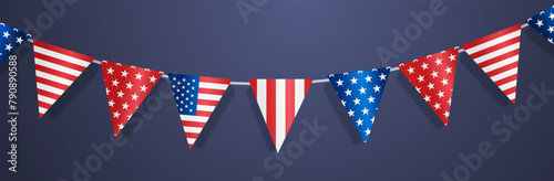 set of triangle bunting flags in american national flag USA presidential election concept horizontal