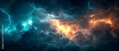 Thunderous Serenity: A Symphony of Lightning. Concept Lightning Photography, Storm Chasing, Nature's Power, Dramatic Landscapes, Weather Photography