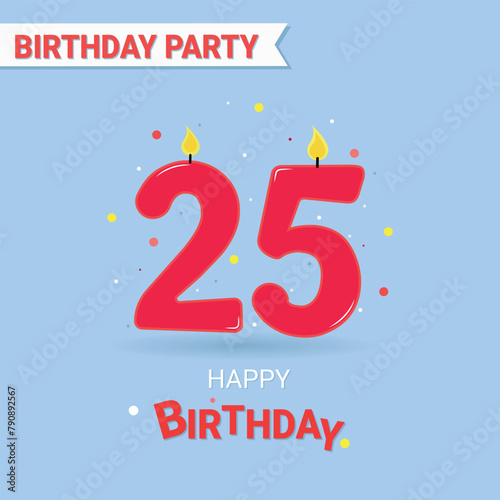 Birthday party. 25. Happy birthday. The candle numbers are pink on a blue background.