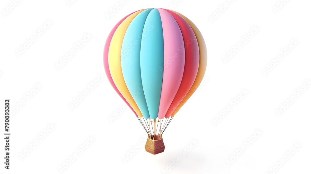 Fototapeta premium Vibrant 3D Hot Air Balloon Icon Representing Adventure and Travel on Isolated White Background