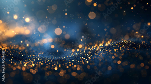 abstract background with Dark blue and gold bokeh festive concep photo