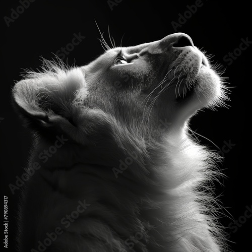 Lion in profile on solid black background © ARTenyo