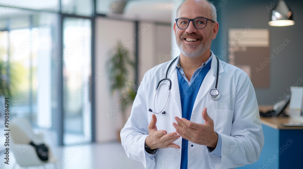 Portrait confident male doctor in hospital room Portrait confident male doctor in hospital room