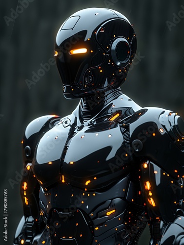 Robot like bodybuilder from future, security bot, futuristic features