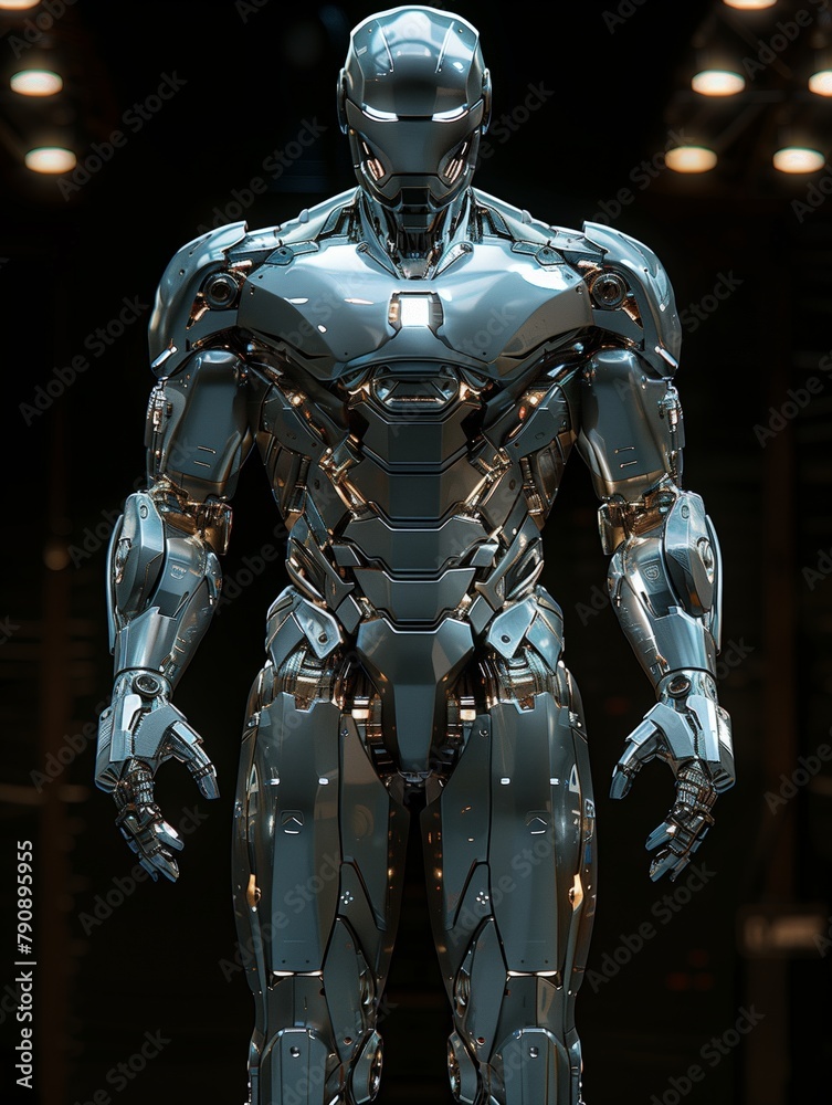 Robot like bodybuilder from future, security bot, futuristic features