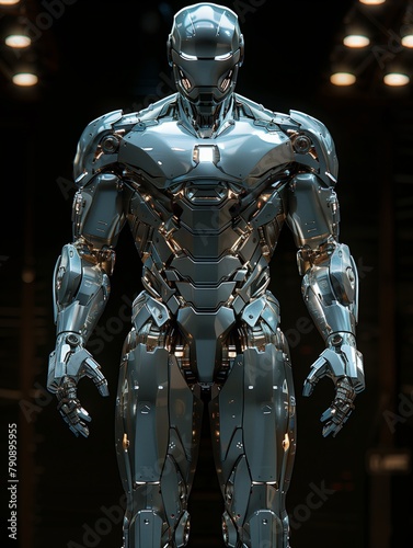 Robot like bodybuilder from future, security bot, futuristic features