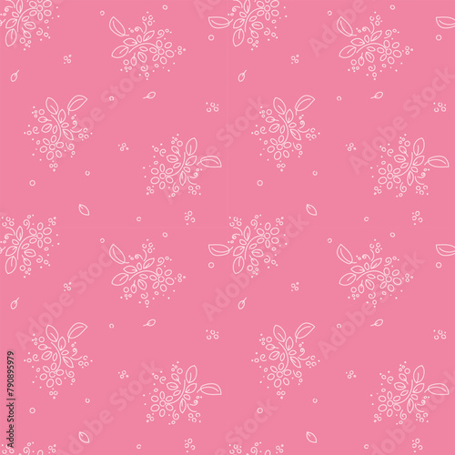 seamless botanical pattern of painted oriental motifs on a white background