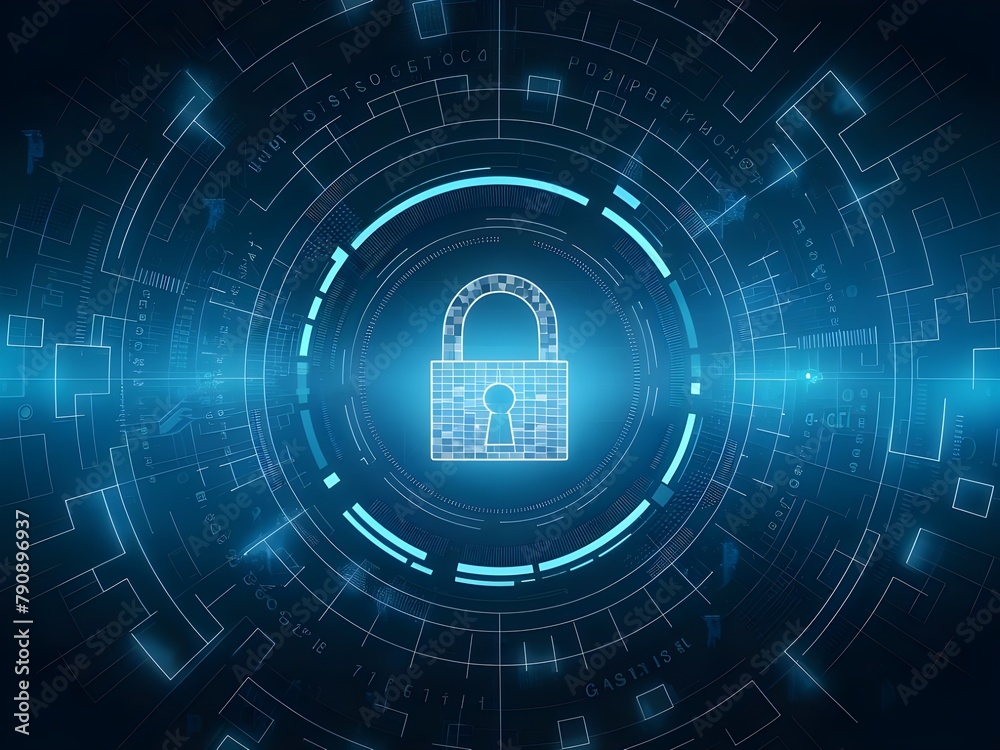 Digital lock on abstract technology background