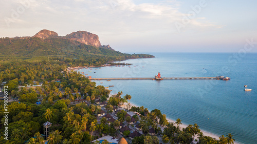 aerial view of koh mook with Pier.It is a small idyllic island in the Andaman Sea in the south of Thailand.
