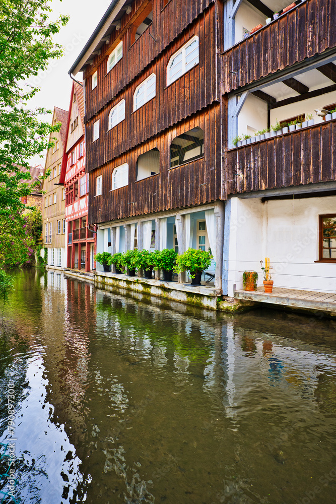 houses on the canal in Ulm's fish quarter (Germany)