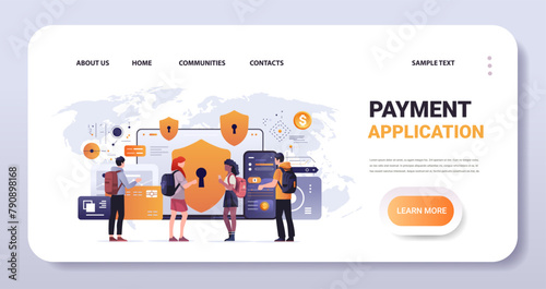 people using financial security money protection application reliability stability growth fintech business investment concept