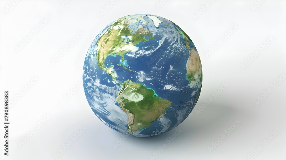 Fototapeta premium 3D Globe Representing Global Ecology and Environmental Geography on White Background