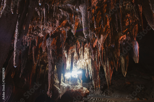 beatiful of Stalactite and Stalagmite in Tham Lay Khao Kob Cave in Trang, thailand. photo